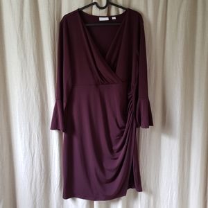 NY & Co. Burgundy faux wrap gathered dress